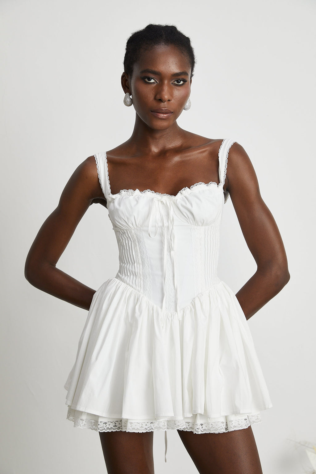 Camille Beyaz Korse Mini Elbise