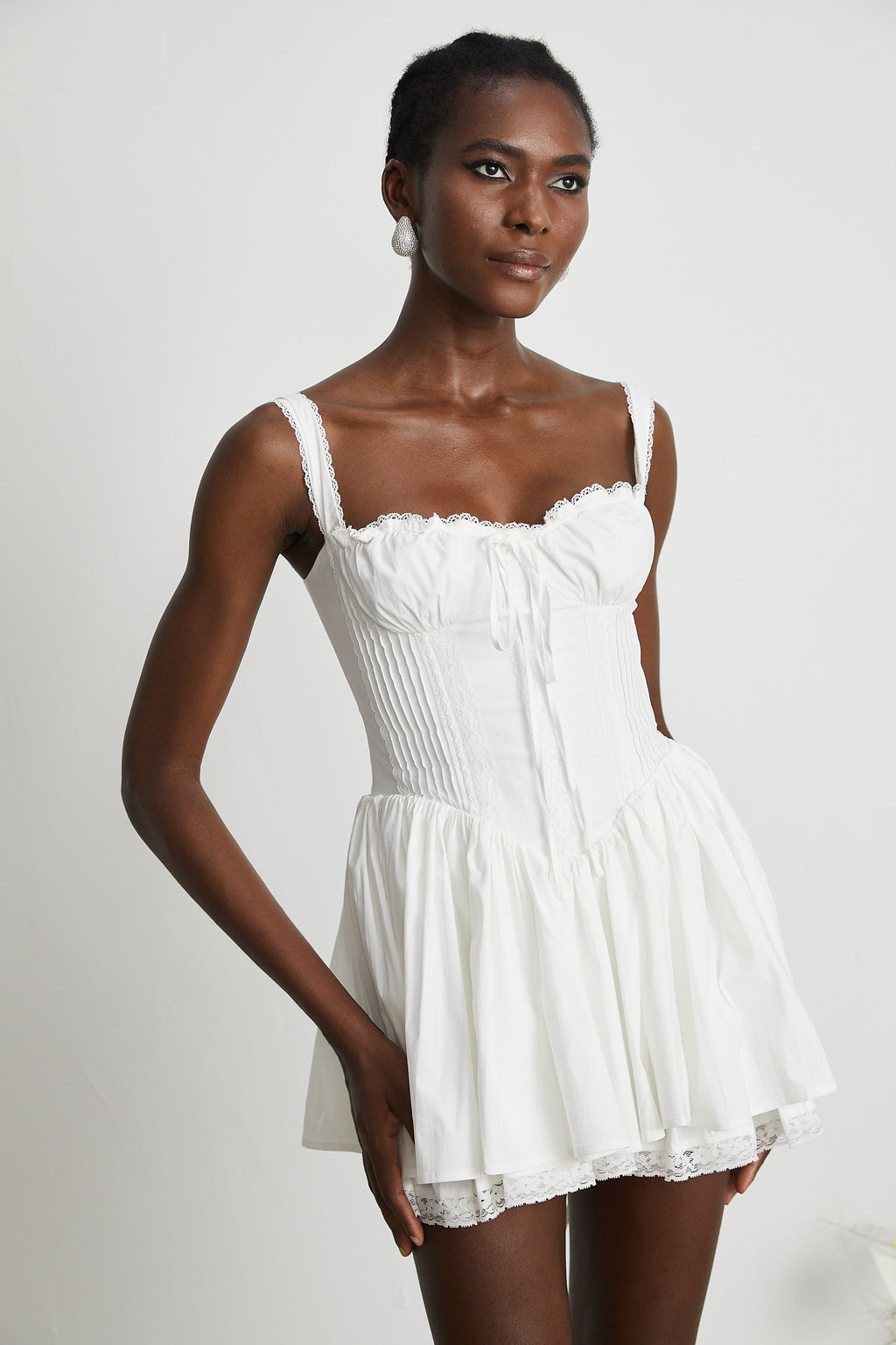 Camille Beyaz Korse Mini Elbise