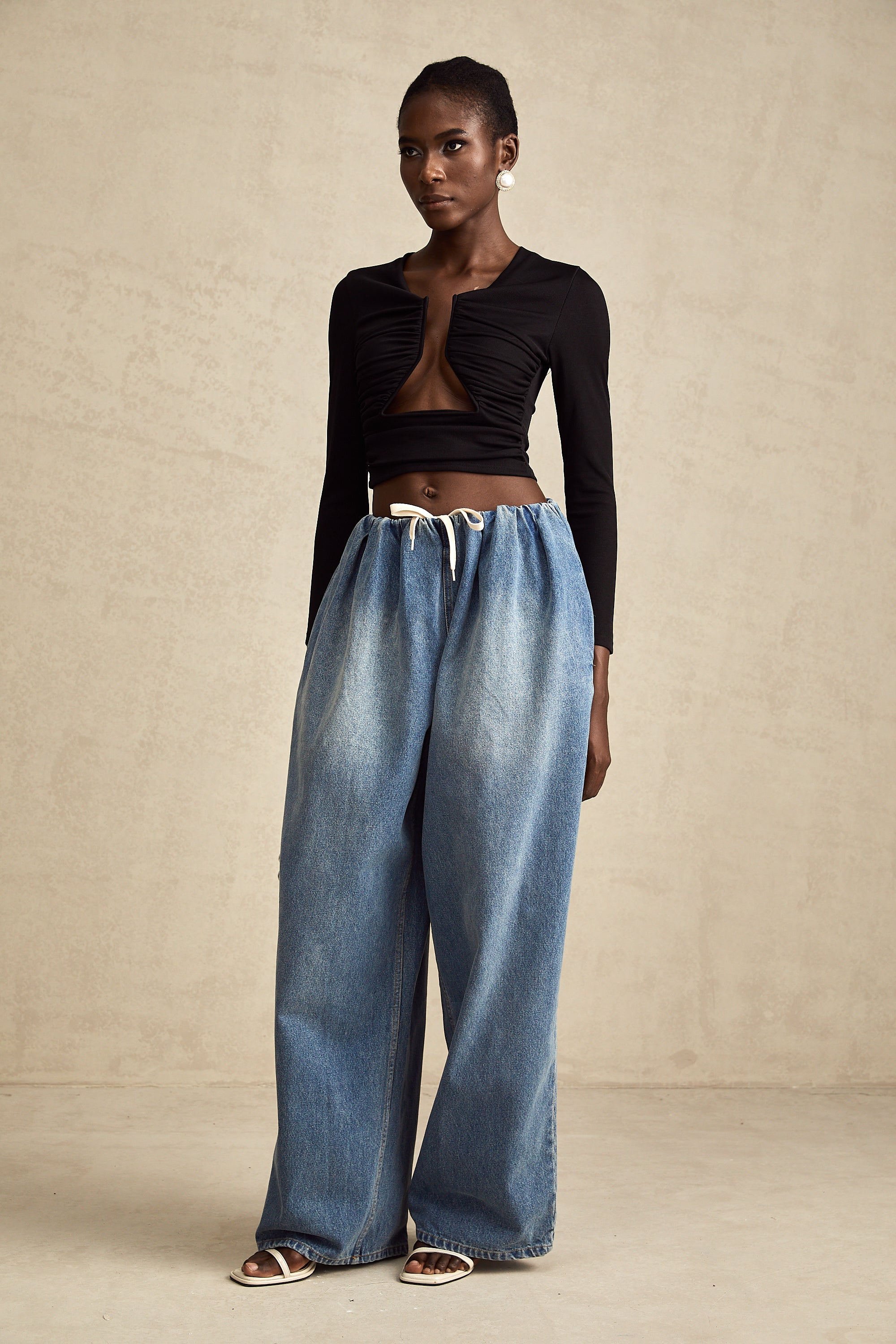 Eulalie Mavi Pilili Alçak Denim Pantolon