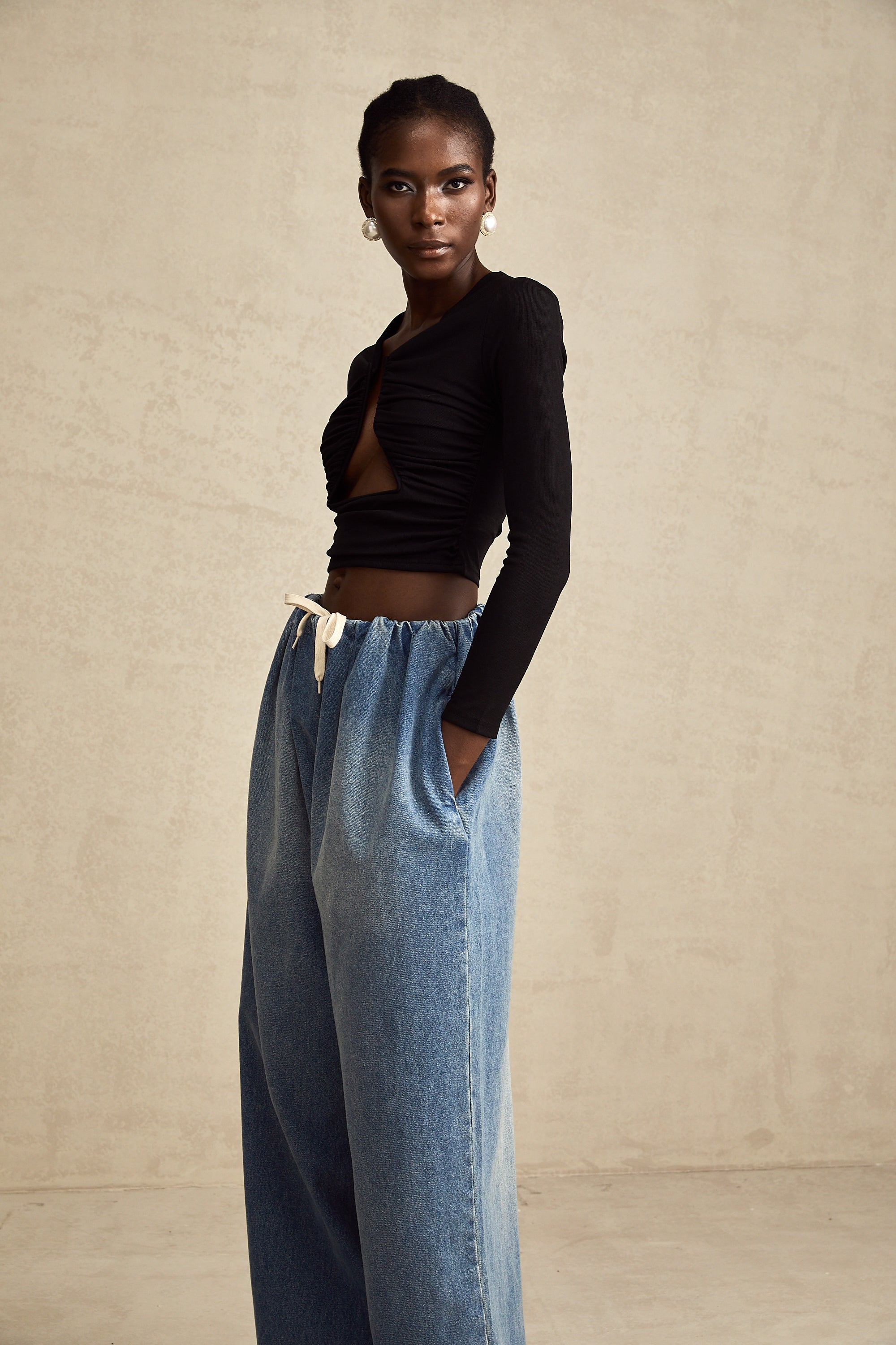 Eulalie Mavi Pilili Alçak Denim Pantolon