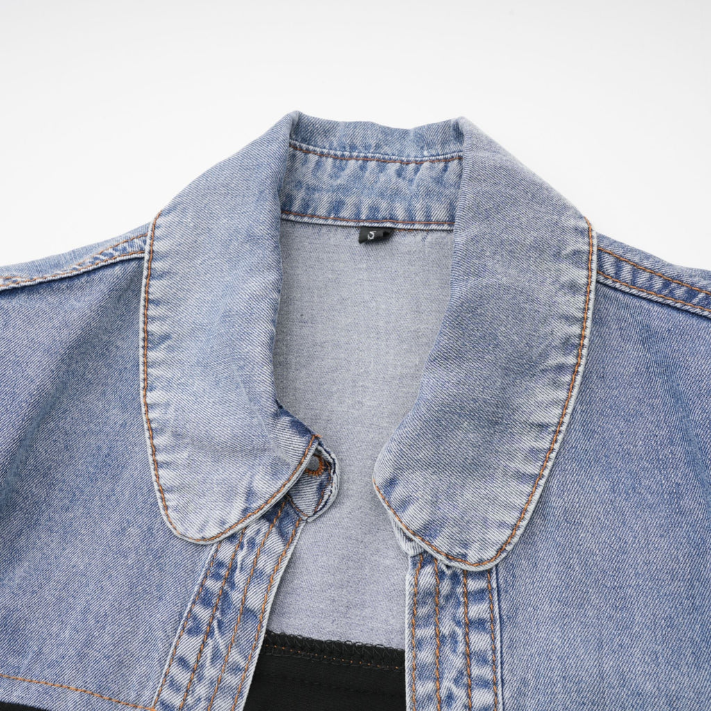 Nala Jarse Panelli Denim Üst Ve Etek Uyumlu Set