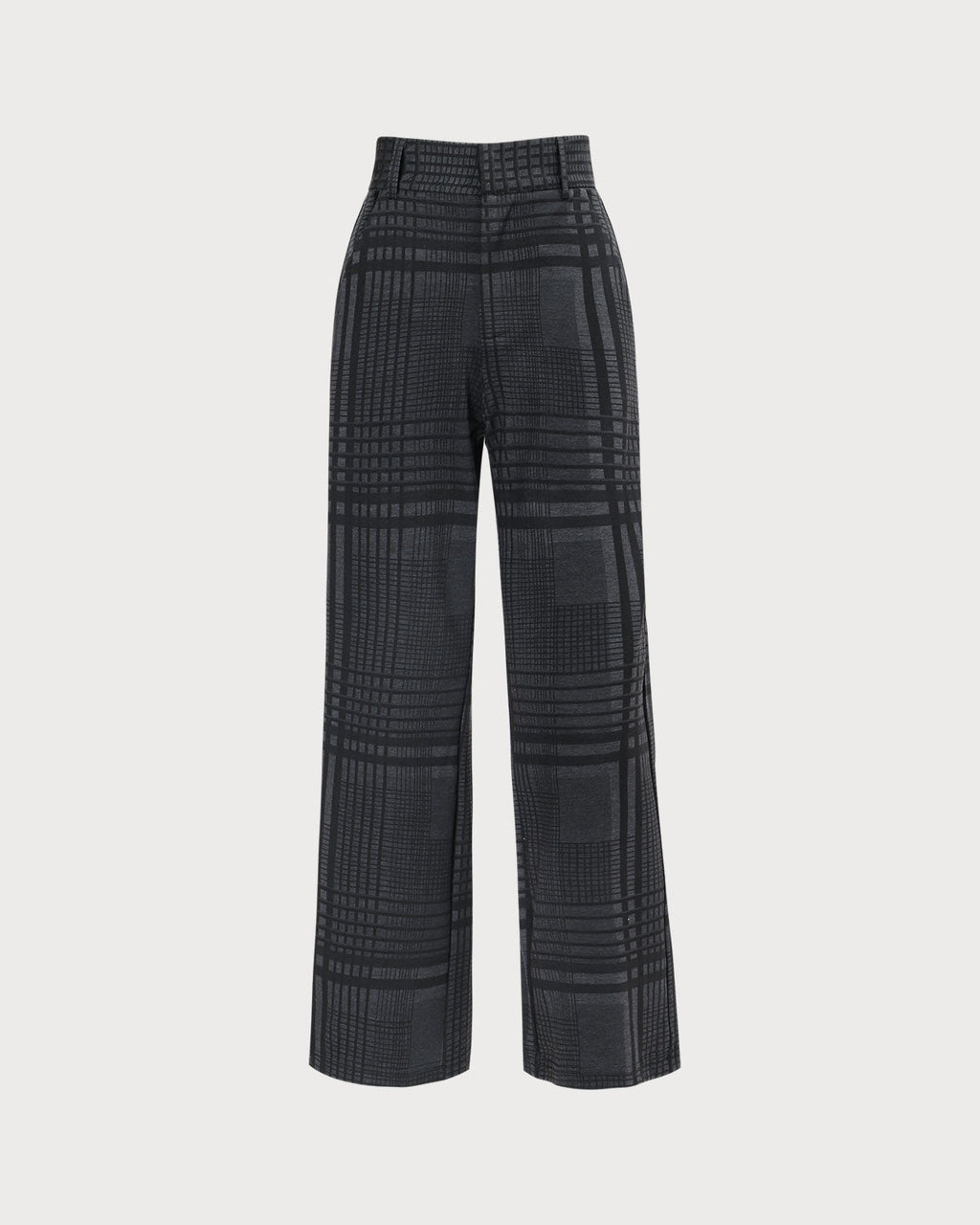 Gri Yüksek Bel Ekose Geniş Paça Pantolon
