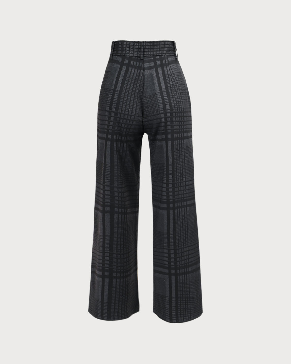 Gri Yüksek Bel Ekose Geniş Paça Pantolon
